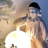 Vintage Pierrot lamp in resin and opal globe