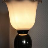 Lampe bois et verre en opaline vintage