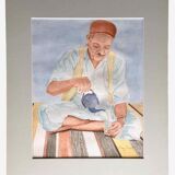 Watercolor portrait Tea time 1970