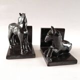 Black ceramic bookends horses