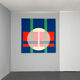 Tapisserie murale Bauhaus par Herbert Bayer pour NGM, Allemagne, 1988. Titre de l'œuvre : "Cercle blanc sur structure".