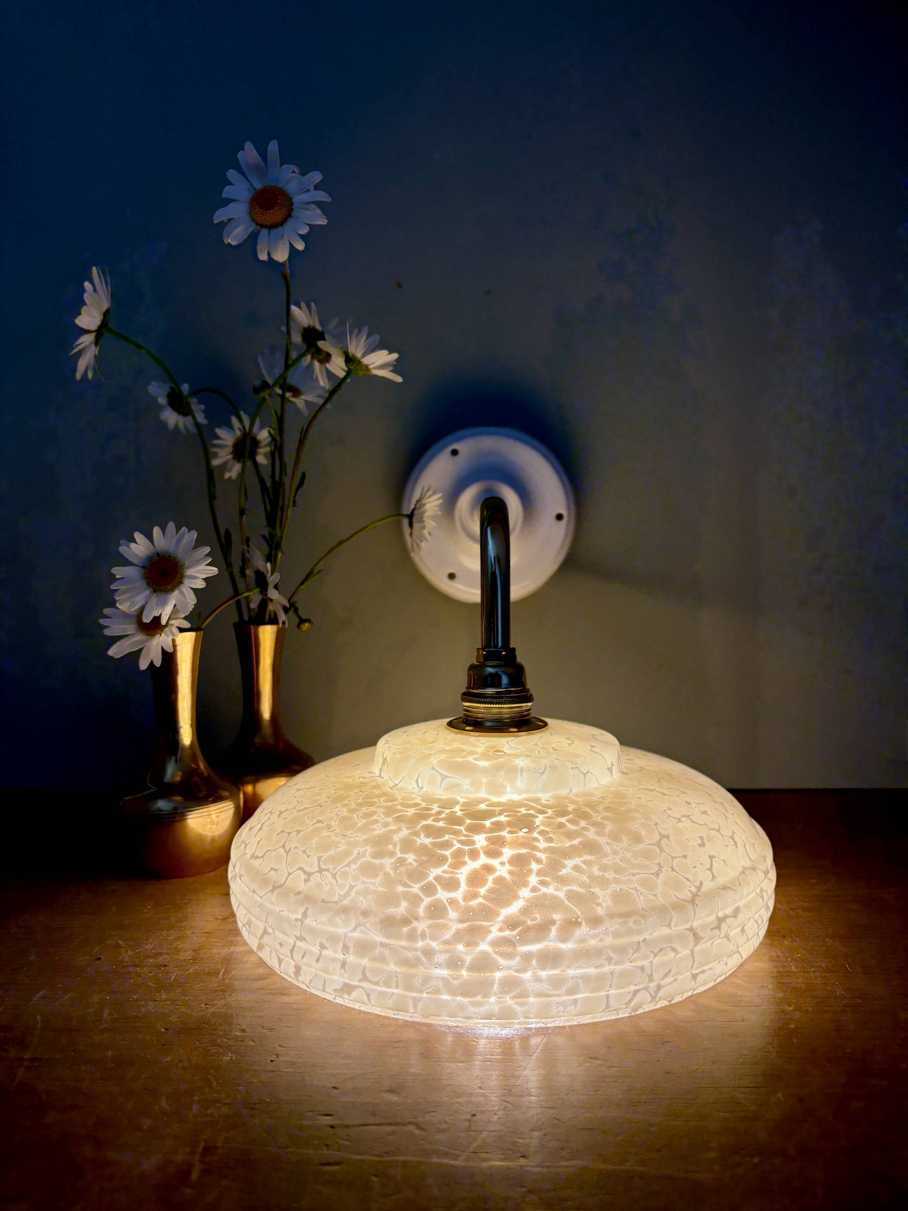 Angled wall lamp with vintage shade in yellow Clichy glass