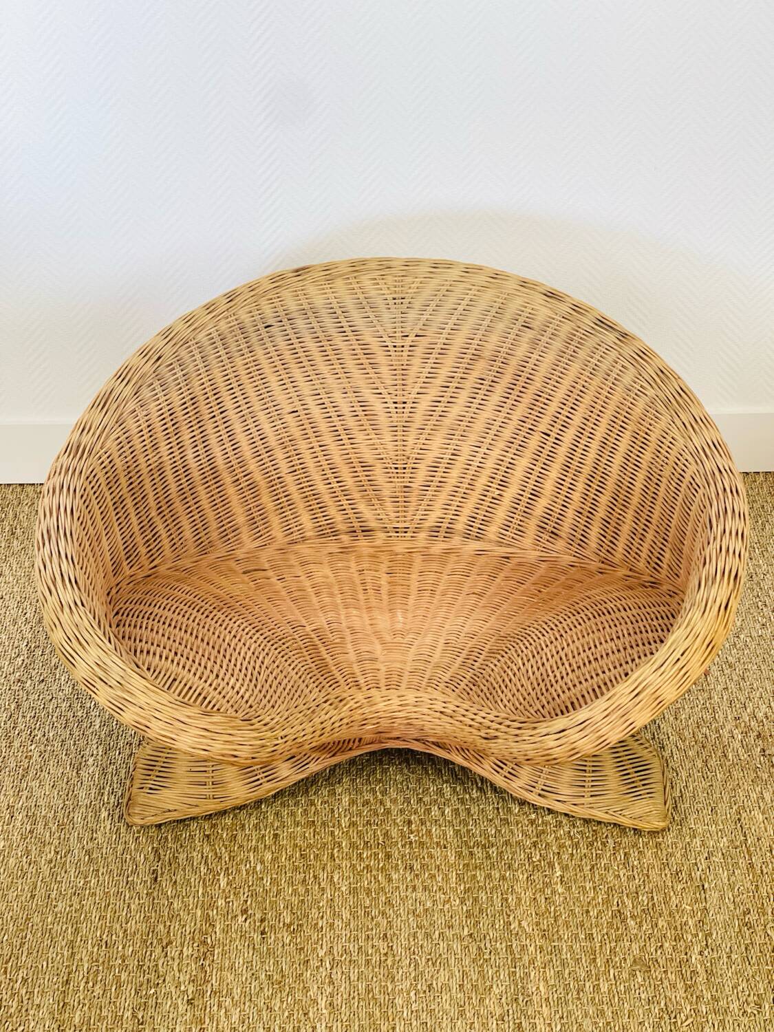 Lotus meditation chair and rattan table, 1960s