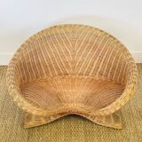 Lotus meditation chair and rattan table, 1960s