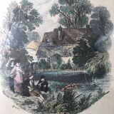 Set of 4 framed antique prints - 4 seasons