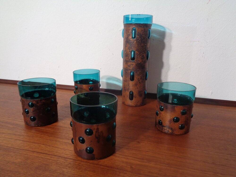 Copper and Glass Set by Nanny Still for Raak Amsterdam, 1970s, Set of 5