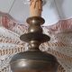 Bedside lamp foot round metal and lampshade pagoda silk pink