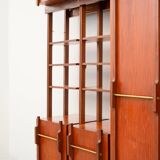 Bibliothèque en teck, noyer et laiton, Italie, années 1960