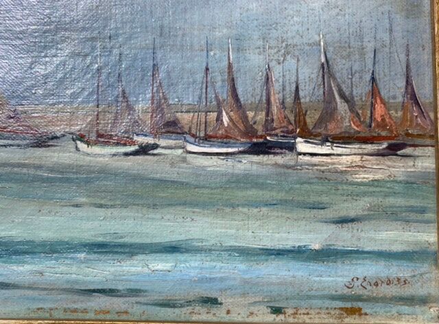 Ancient painting, Marine , signed and dated 1935