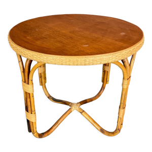 Table d'appoint ronde - bois rotin