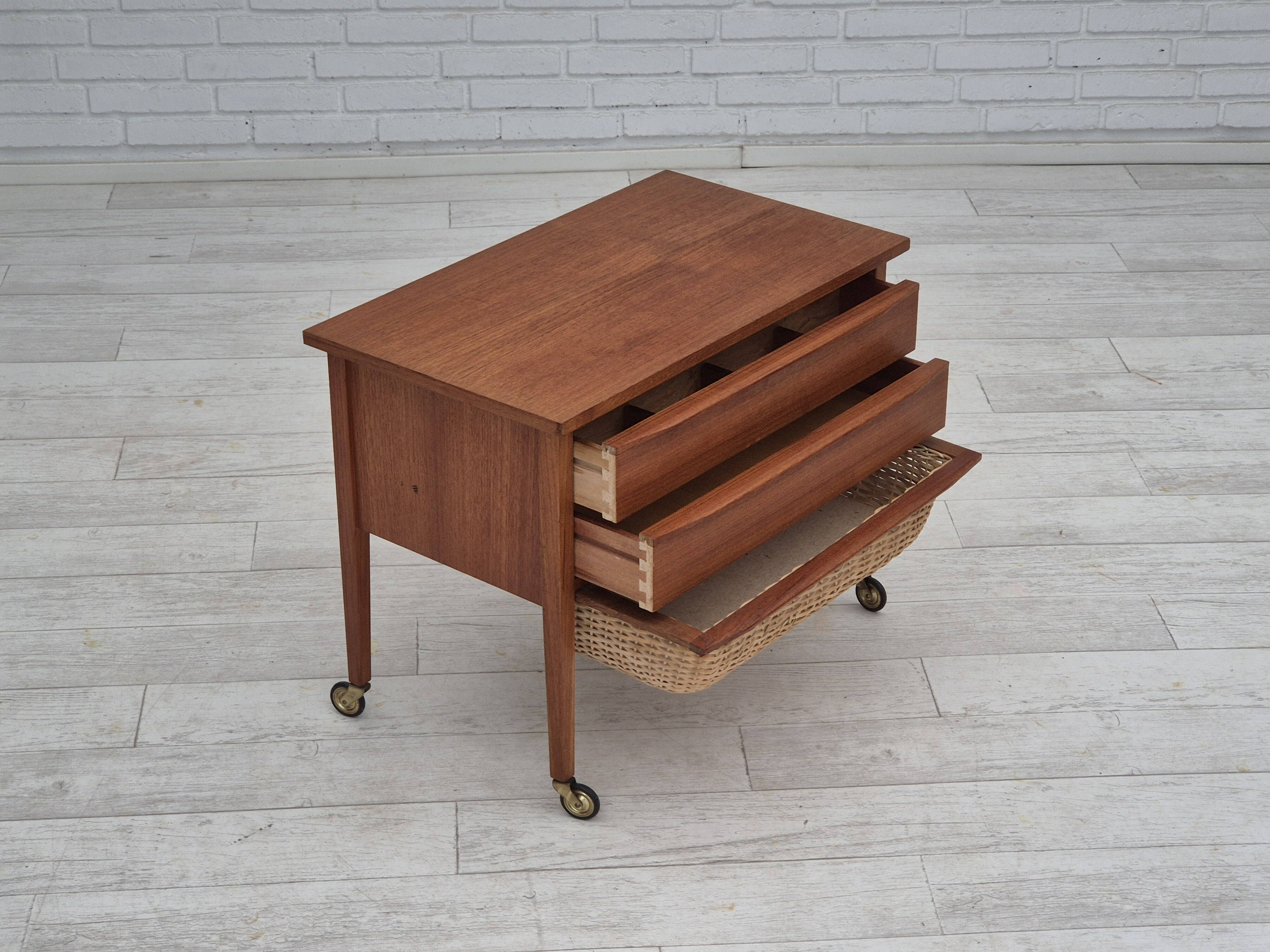 1970s, Danish chest of drawers, teak wood, rattan, original condition.