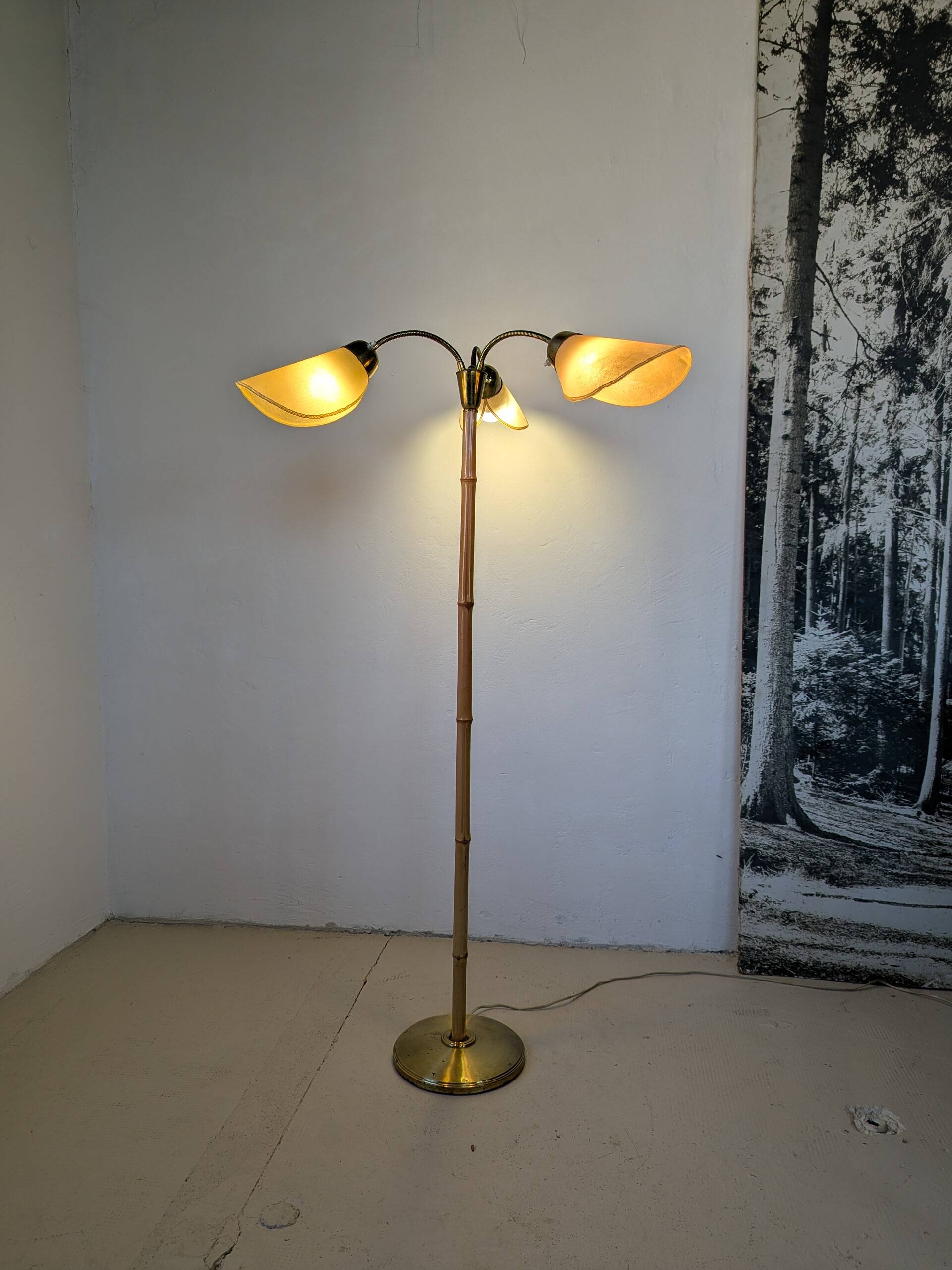 Bamboo and brass floor lamp