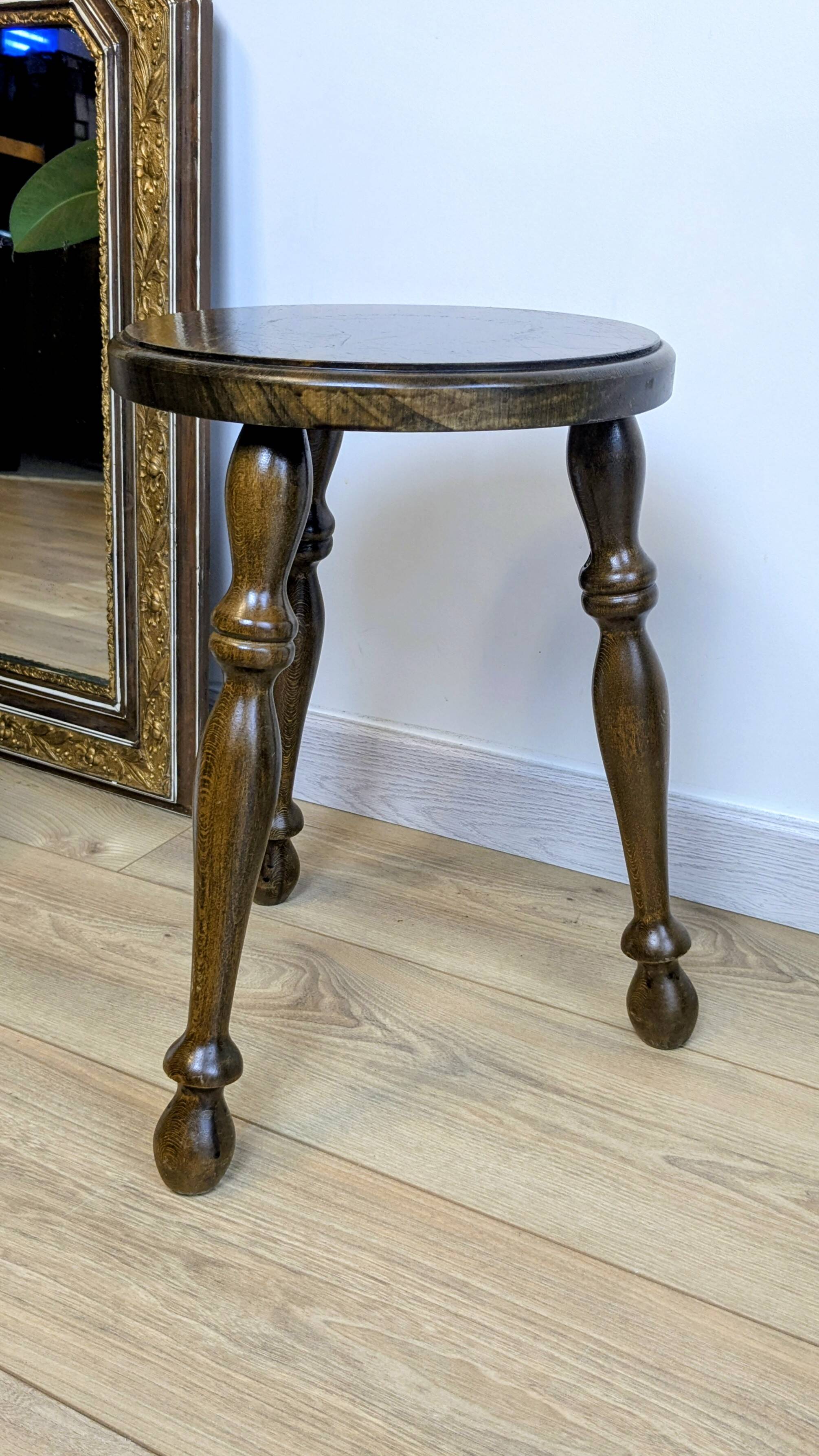 Old turned oak tripod stool