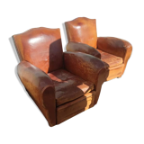 Pair of club chairs with mustaches in havana leather in their juices circa 1930