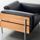 Robin Day armchair for habitat in black leather, wood and chrome