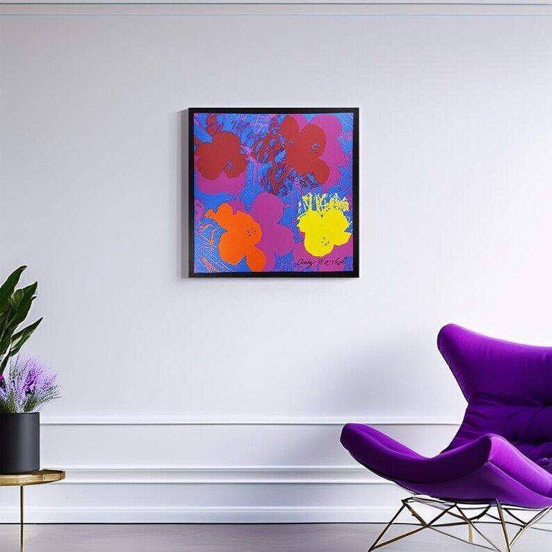 1980s Big Andy Warhol "Flowers" Purple Limited Edition Lithograph.