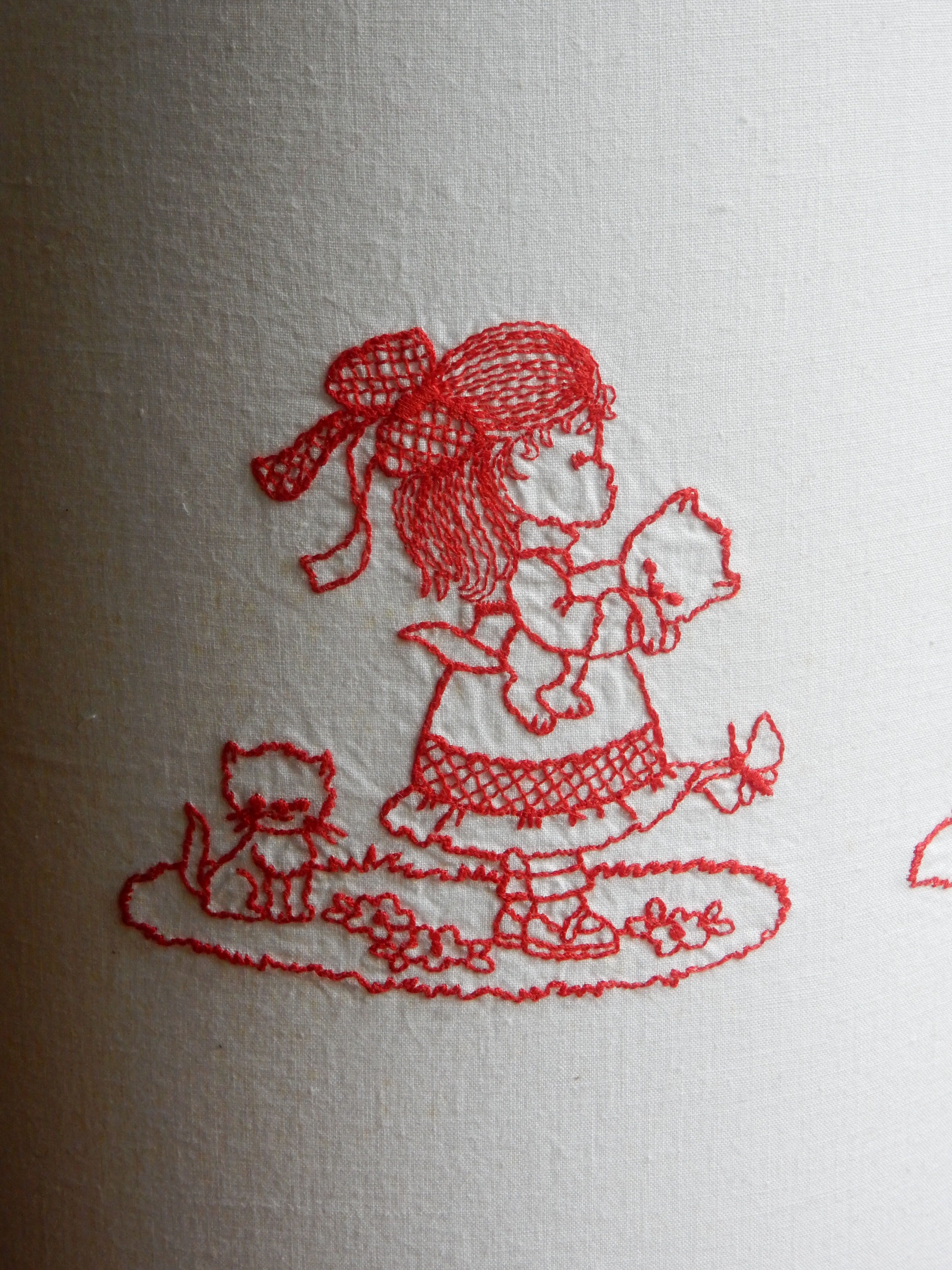 Wall lamp childish red embroidery 80s