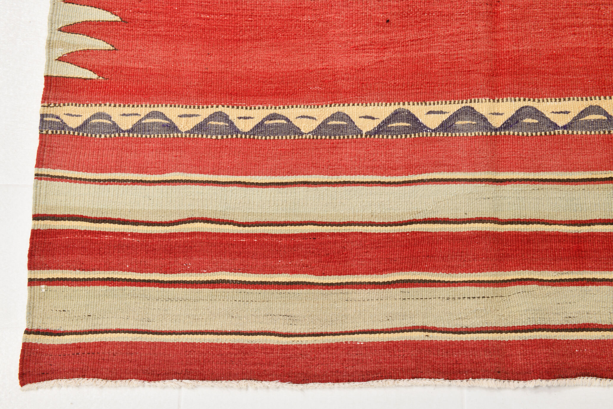 Red & beige wool kilim rug 237x142cm