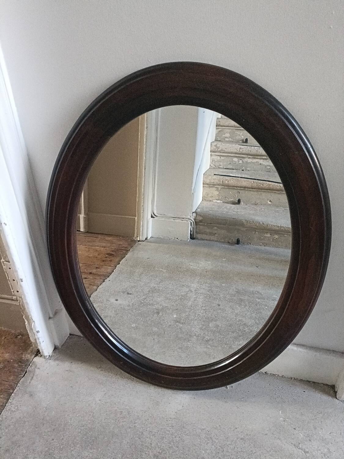 Miroir ovale bois massif 1950