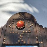 Ancient brutalist oriental wooden mirror 23x53cm