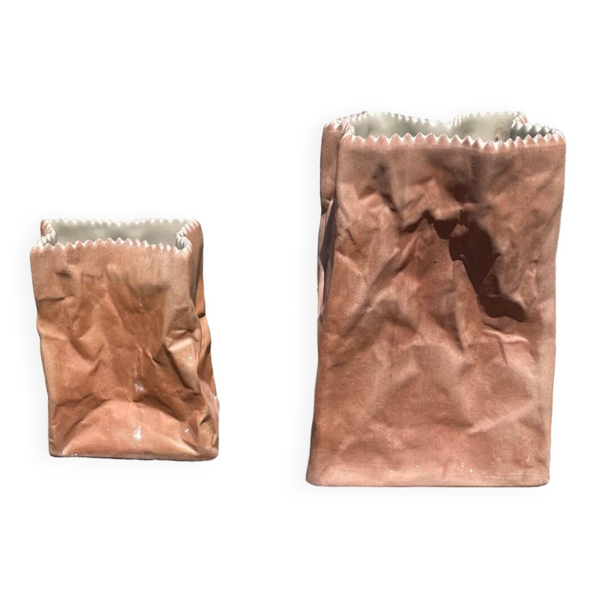 2 vases in the shape of paper bags by Tapio Wirkkala for Rosenthal