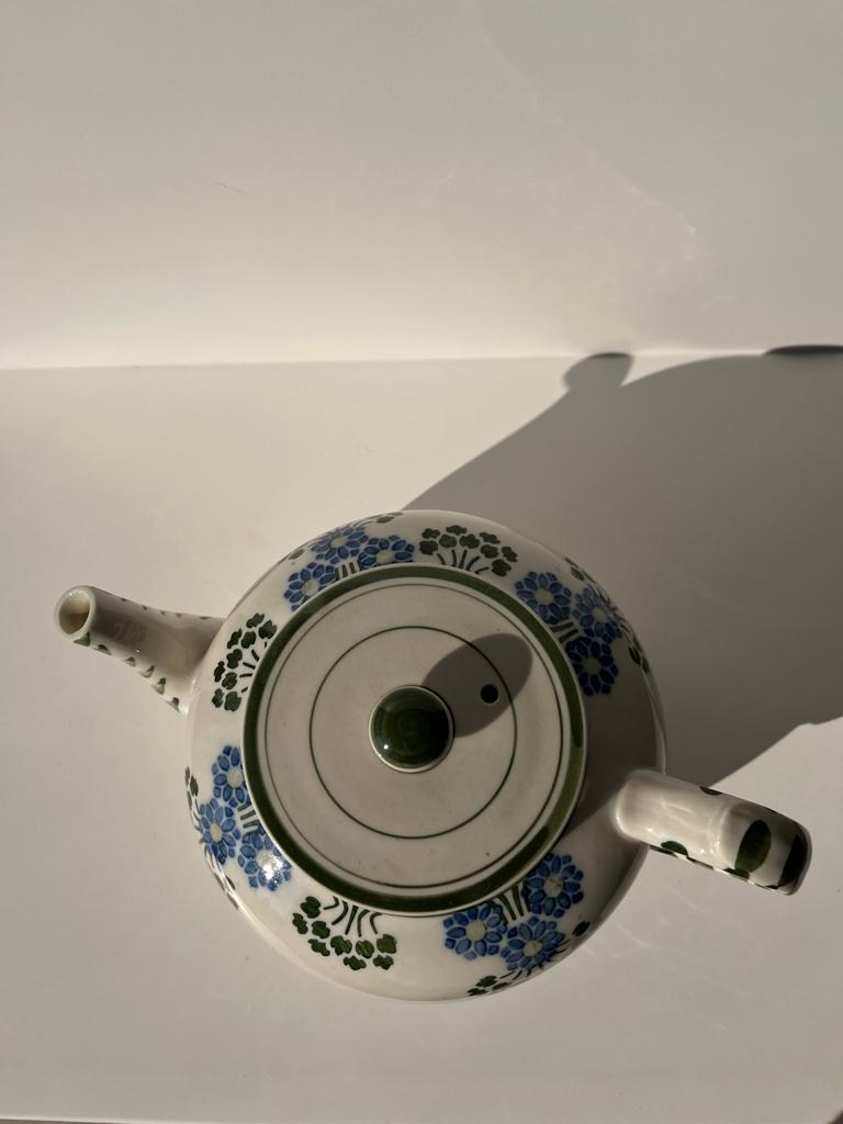 Green and blue teapot floral motif Badonviller