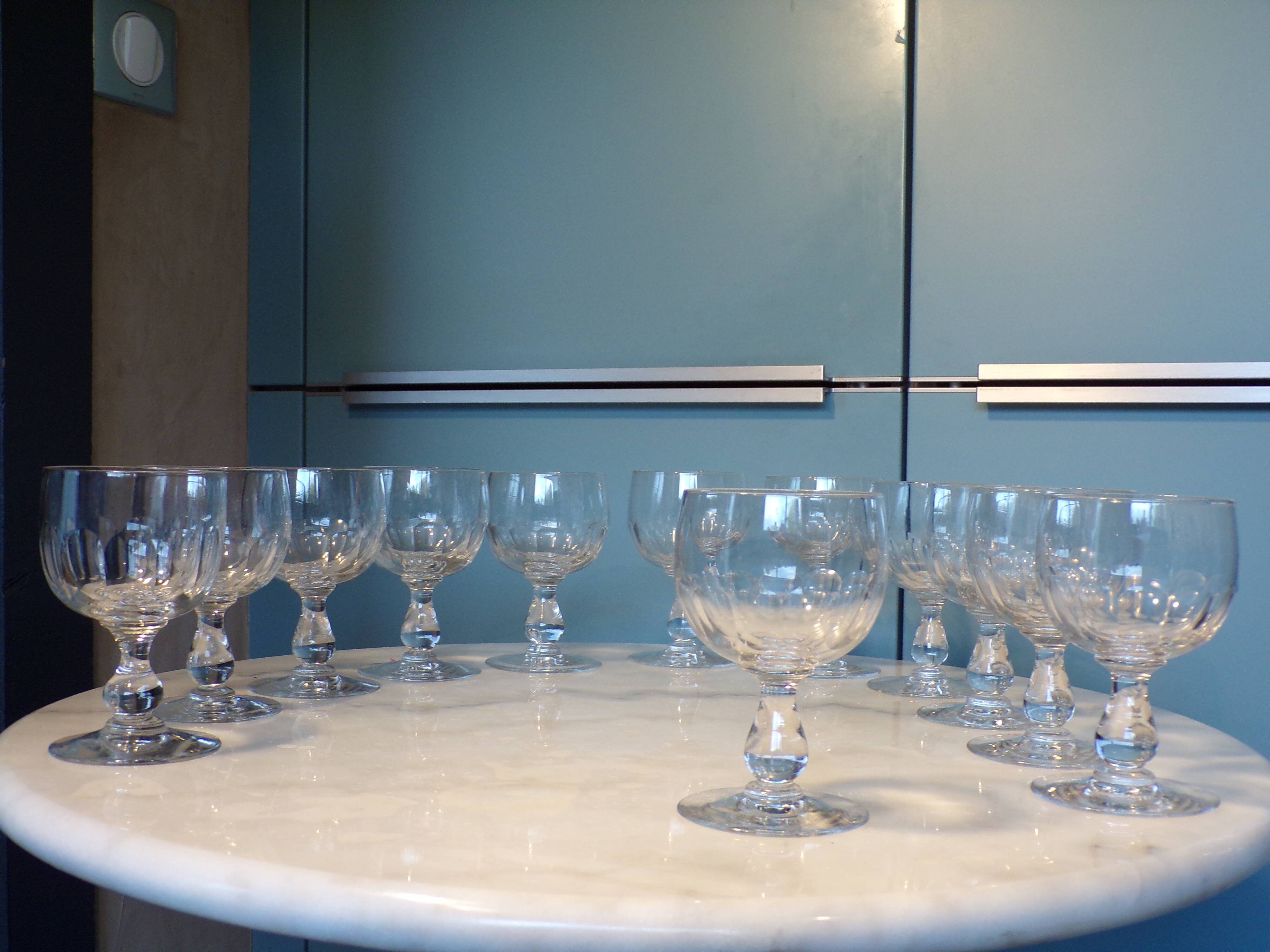 12 faceted crystal stemmed glasses from 1900