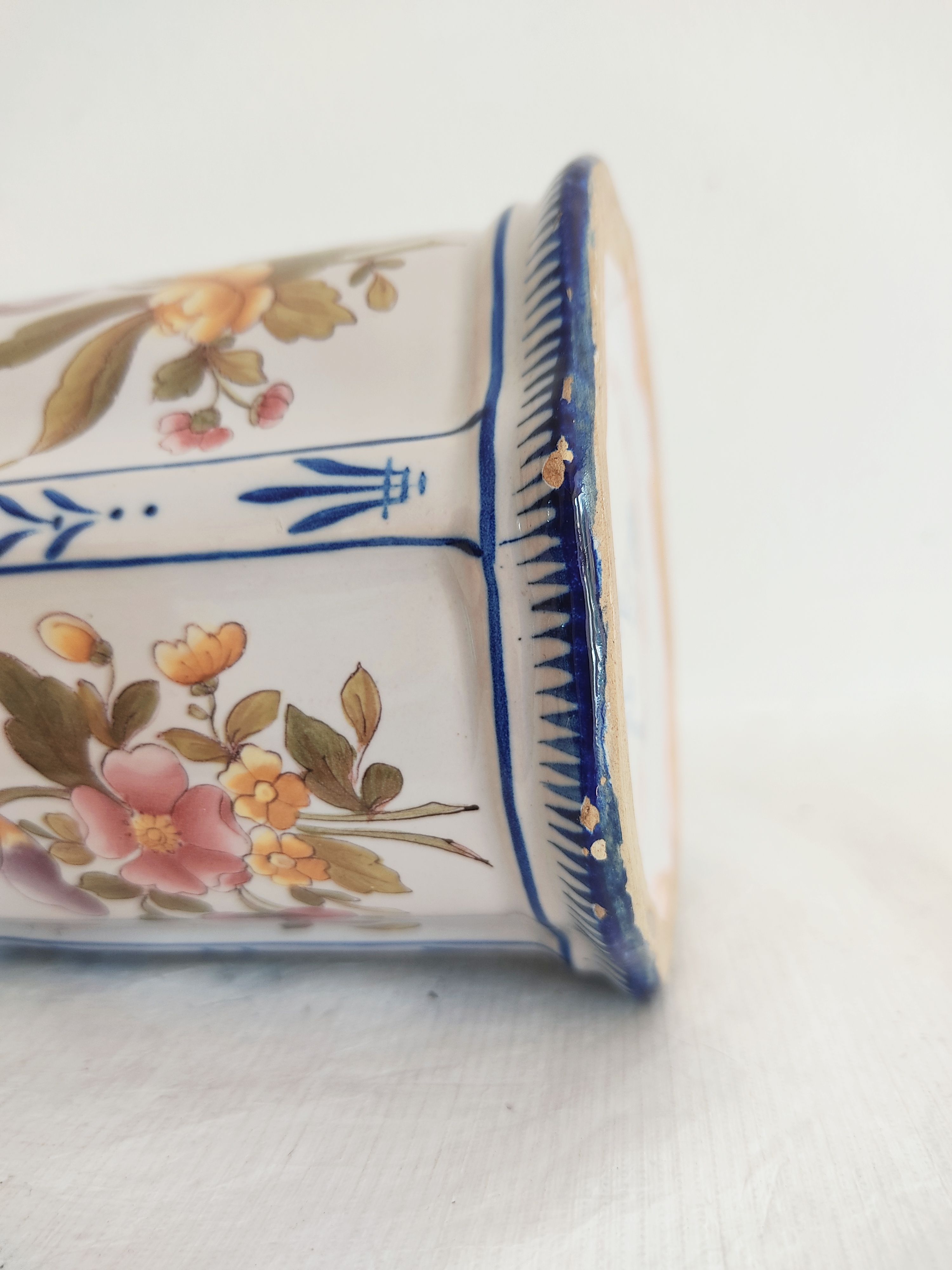 Earthenware box decoration of flowers Faience factory of Charolles