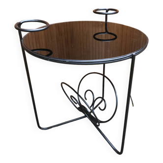 1950s round coffee table in black opaline