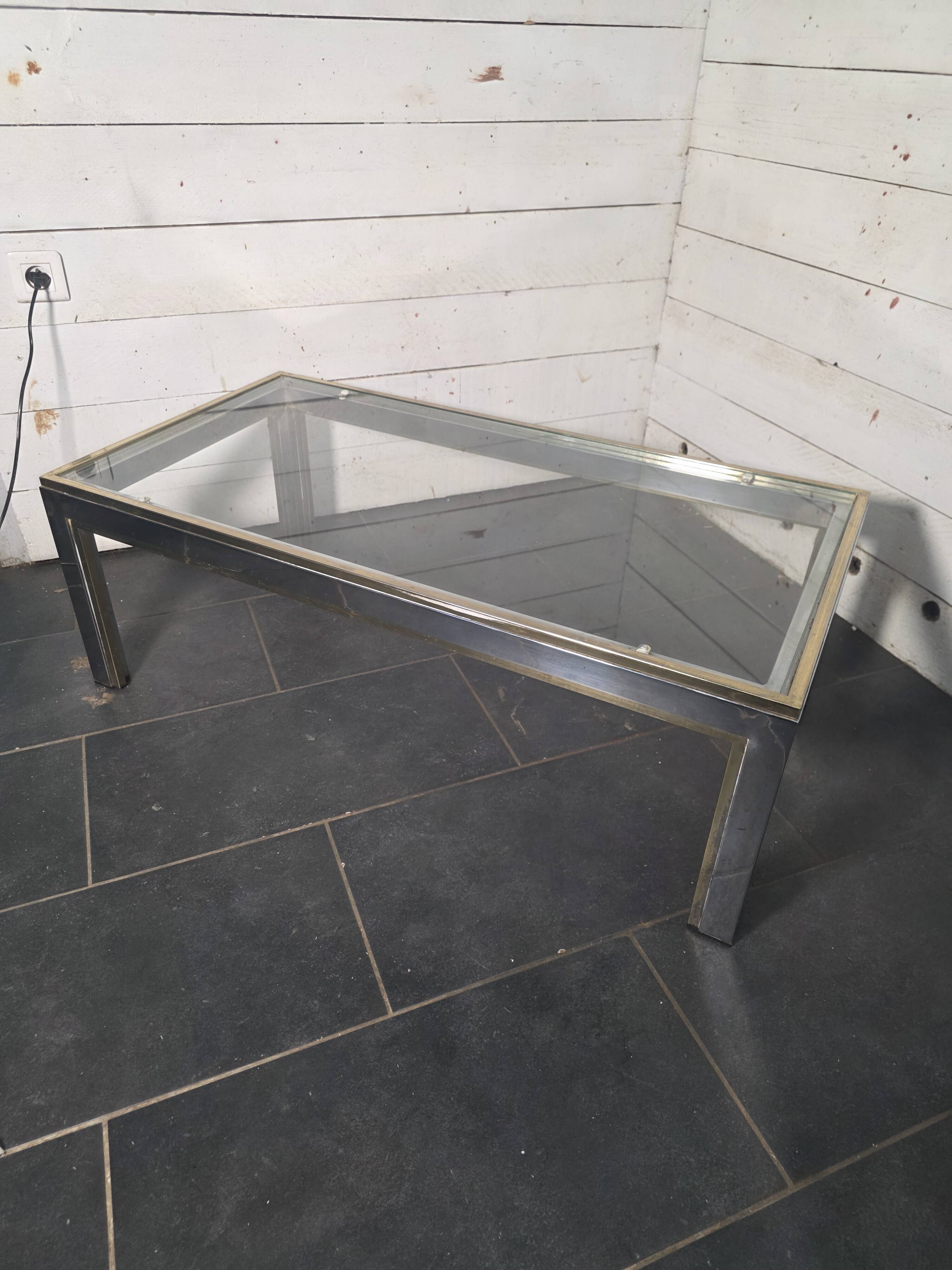 Chrome and gold metal coffee table by Romeo Rega from the 1970s.