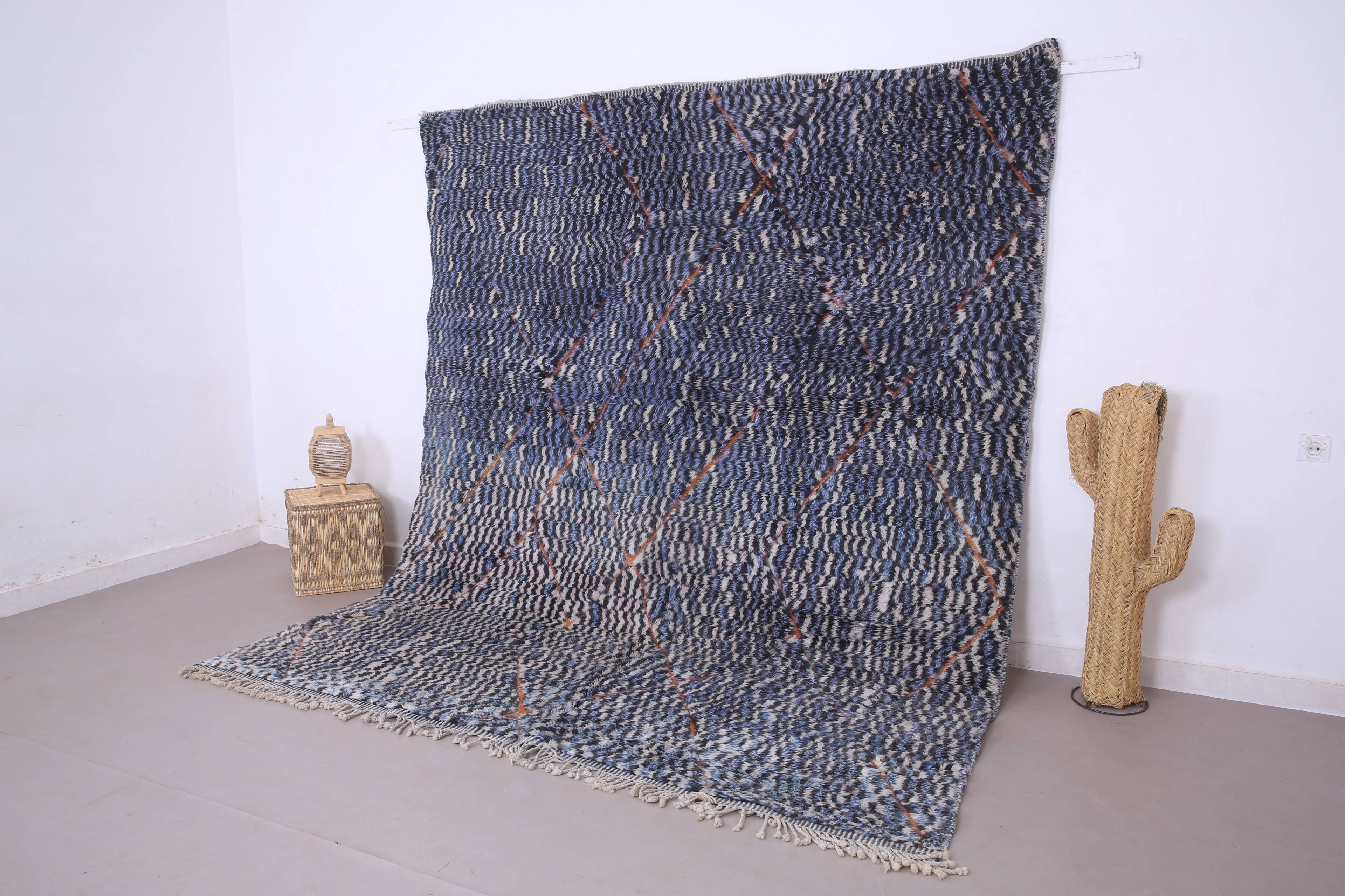 Blue Handmade Beni merirt Rug 258 x 305 cm - Abstract Wool Rug - Berber Rug