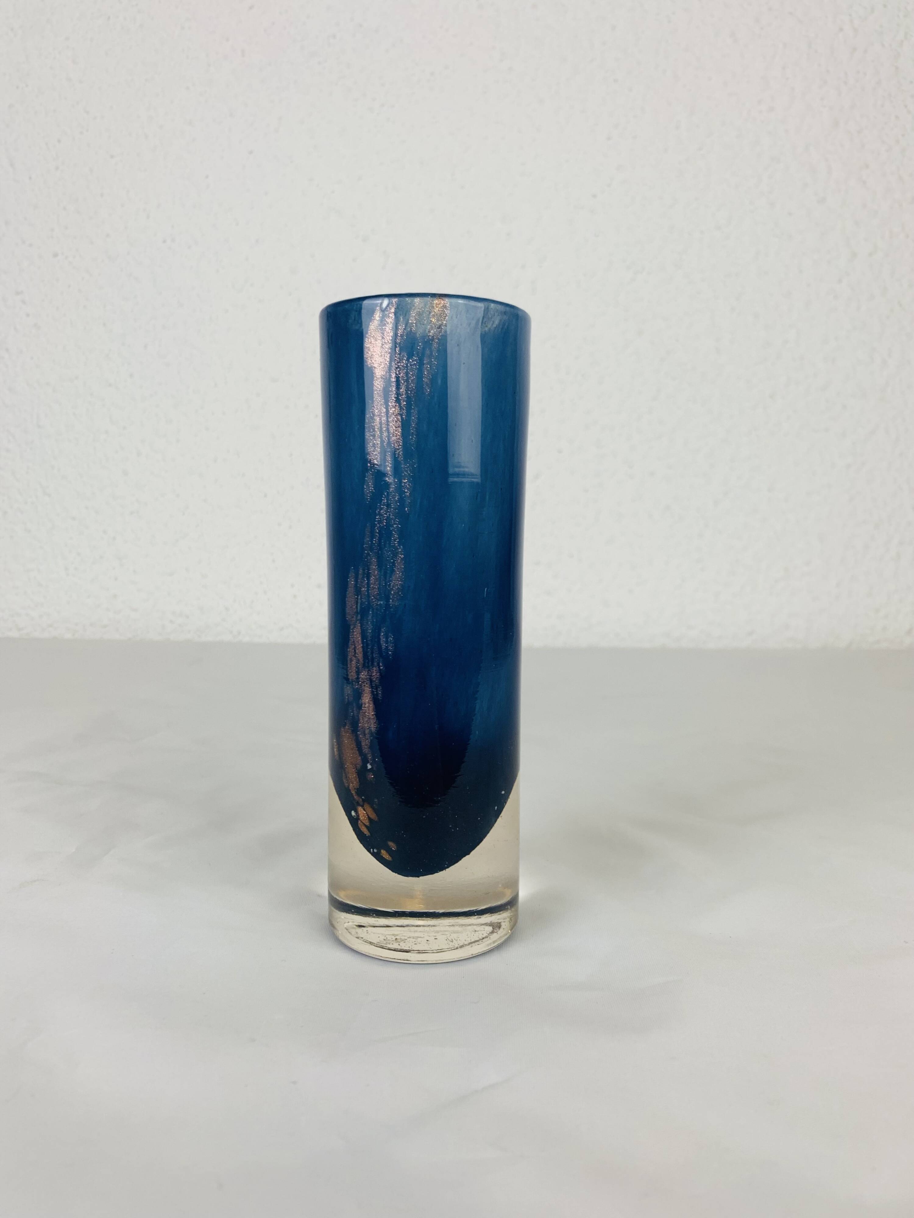 Vintage blue glass roller vase