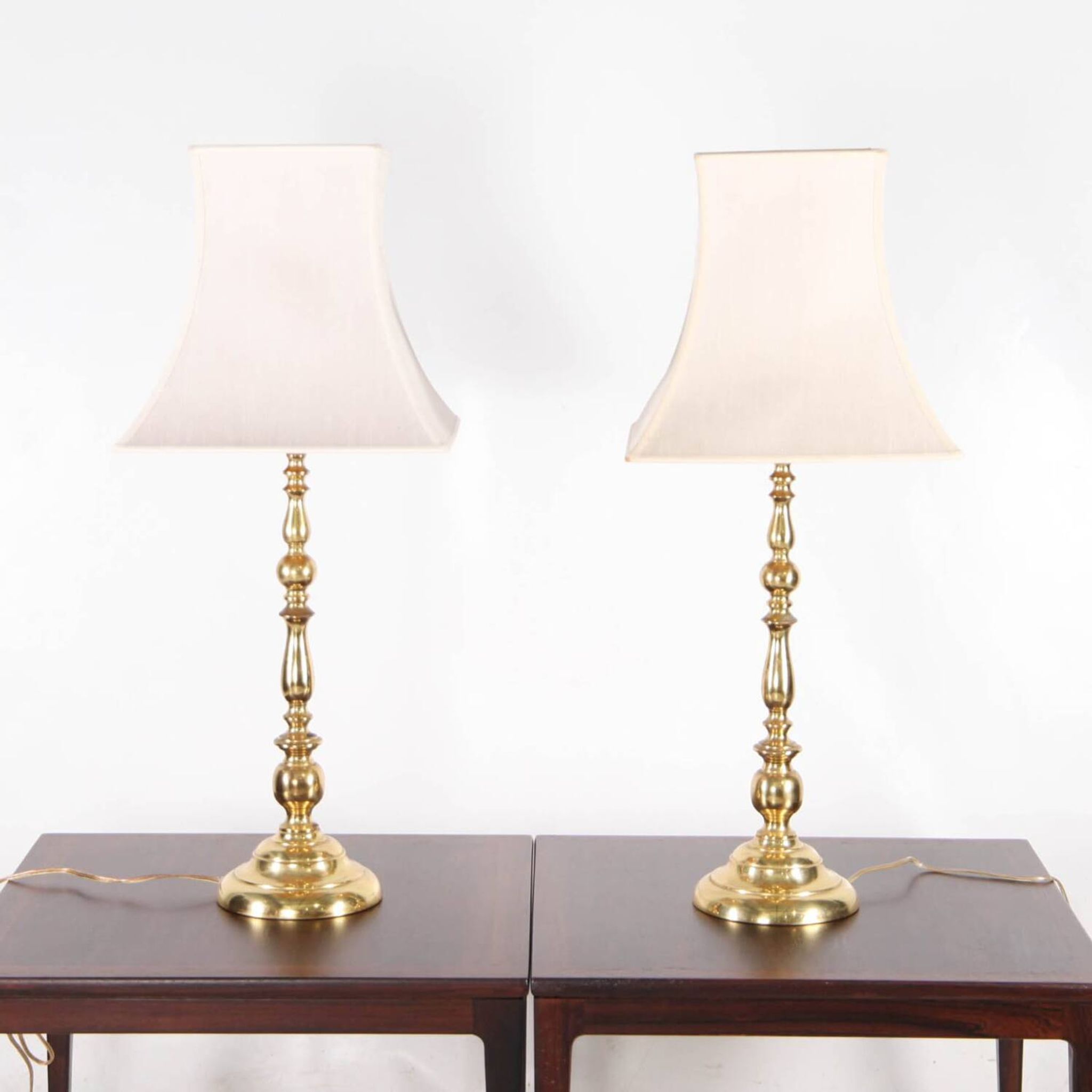 Pair of large brass lamps