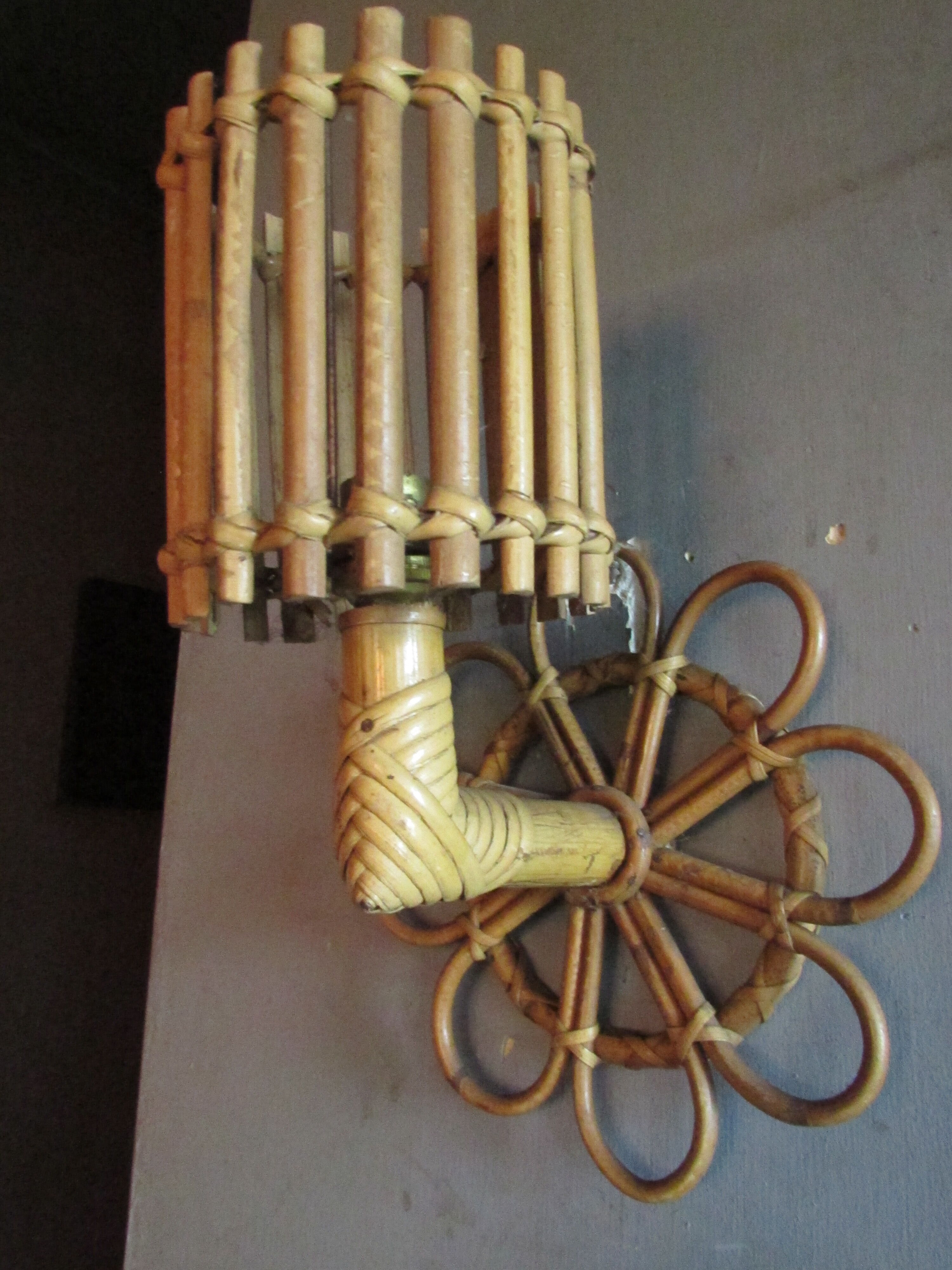 Louis Sognot rattan wall lamp