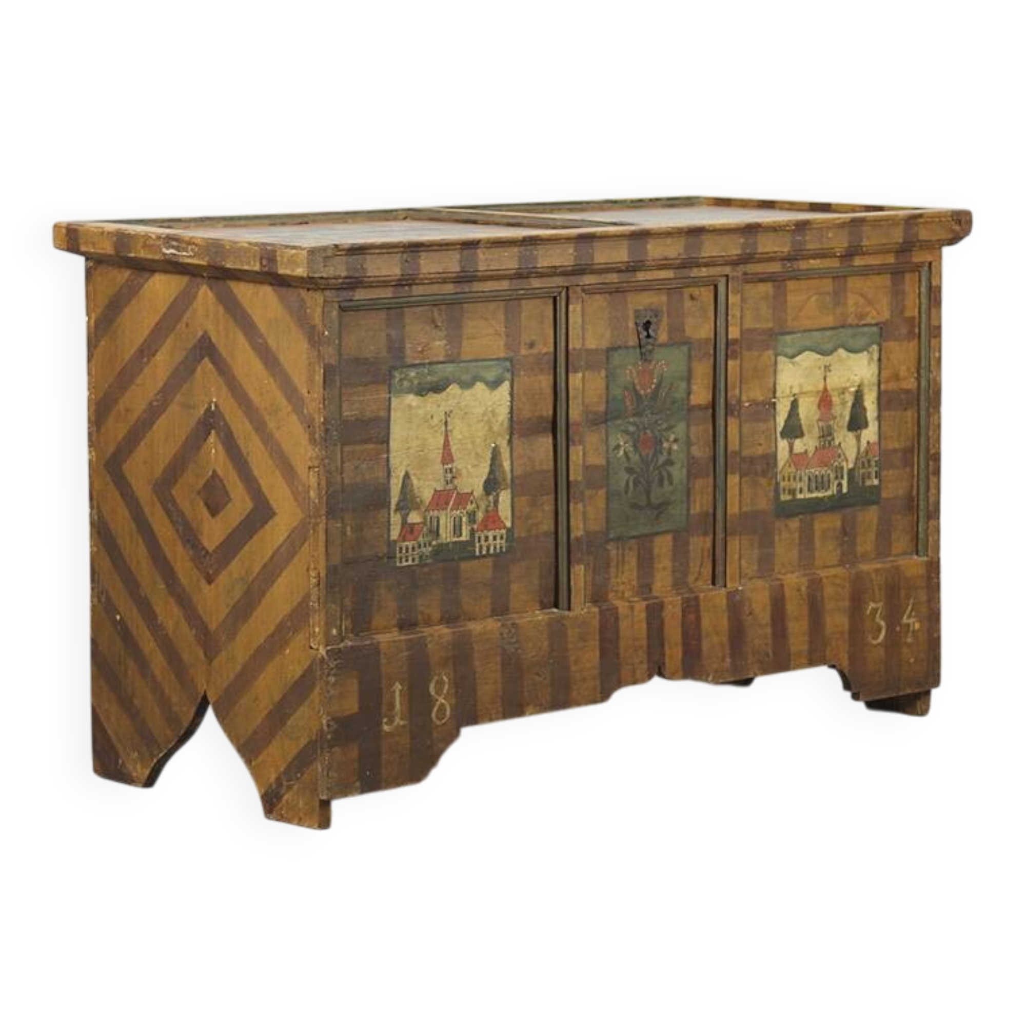 Wedding trunk painted in folk art style