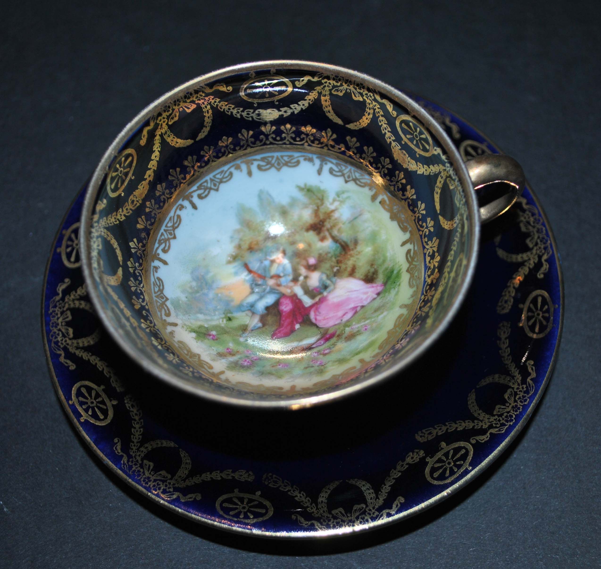 Romantic cup in cobalt blue and gold Vienna porcelain