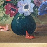 Oil on canvas with a bouquet of flowers, signed and framed