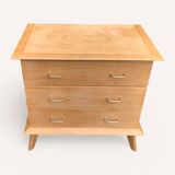Vintage chest of drawers with compass feet, solid raw beech, 1960s