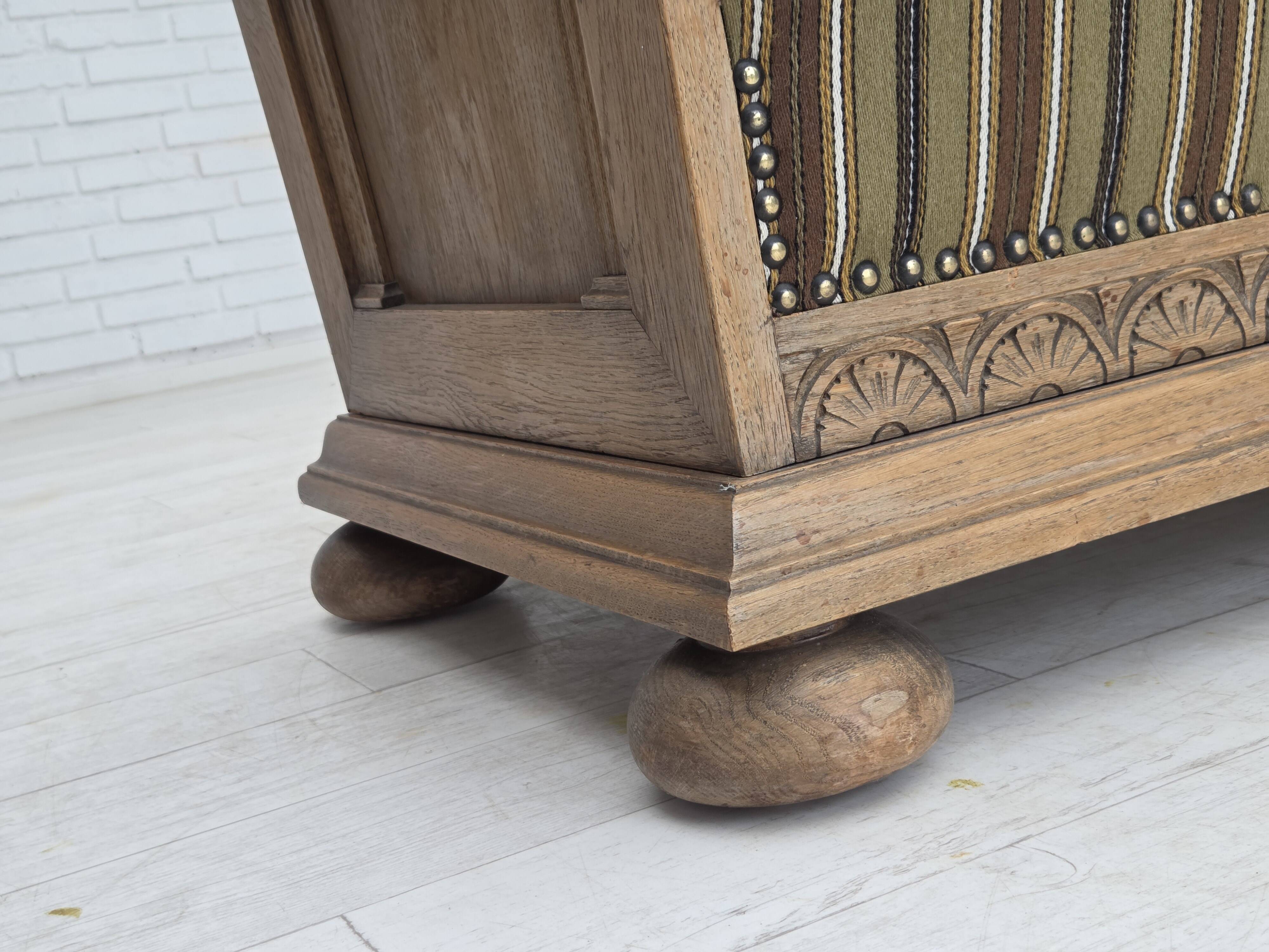 1950s, Danish 2-seater sofa, green furniture wool, oak wood.