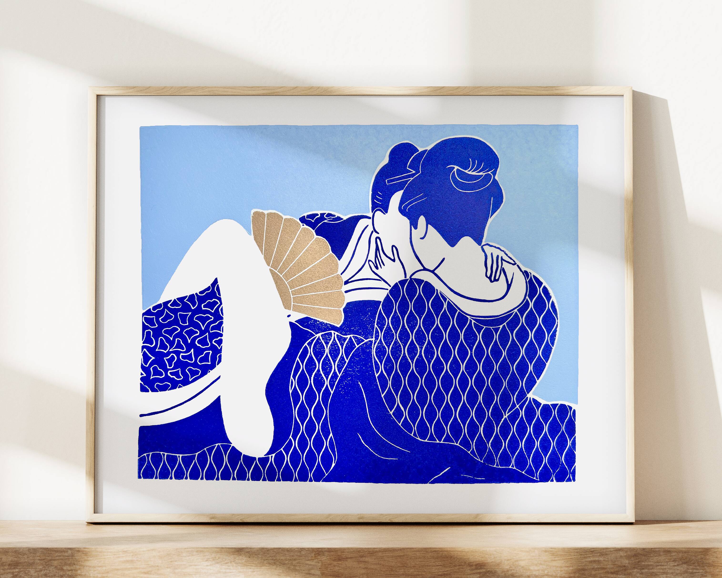 Original linocut, erotic Japanese print