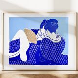 Original linocut, erotic Japanese print