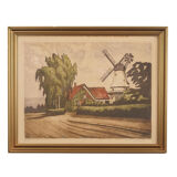 Peinture « The Windmill », design scandinave, années 1970