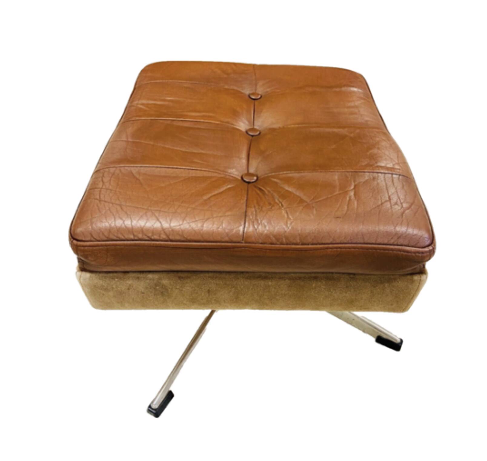 Vintage Danish Mid Century Skipper Footstool Ottoman In Cognac Leather