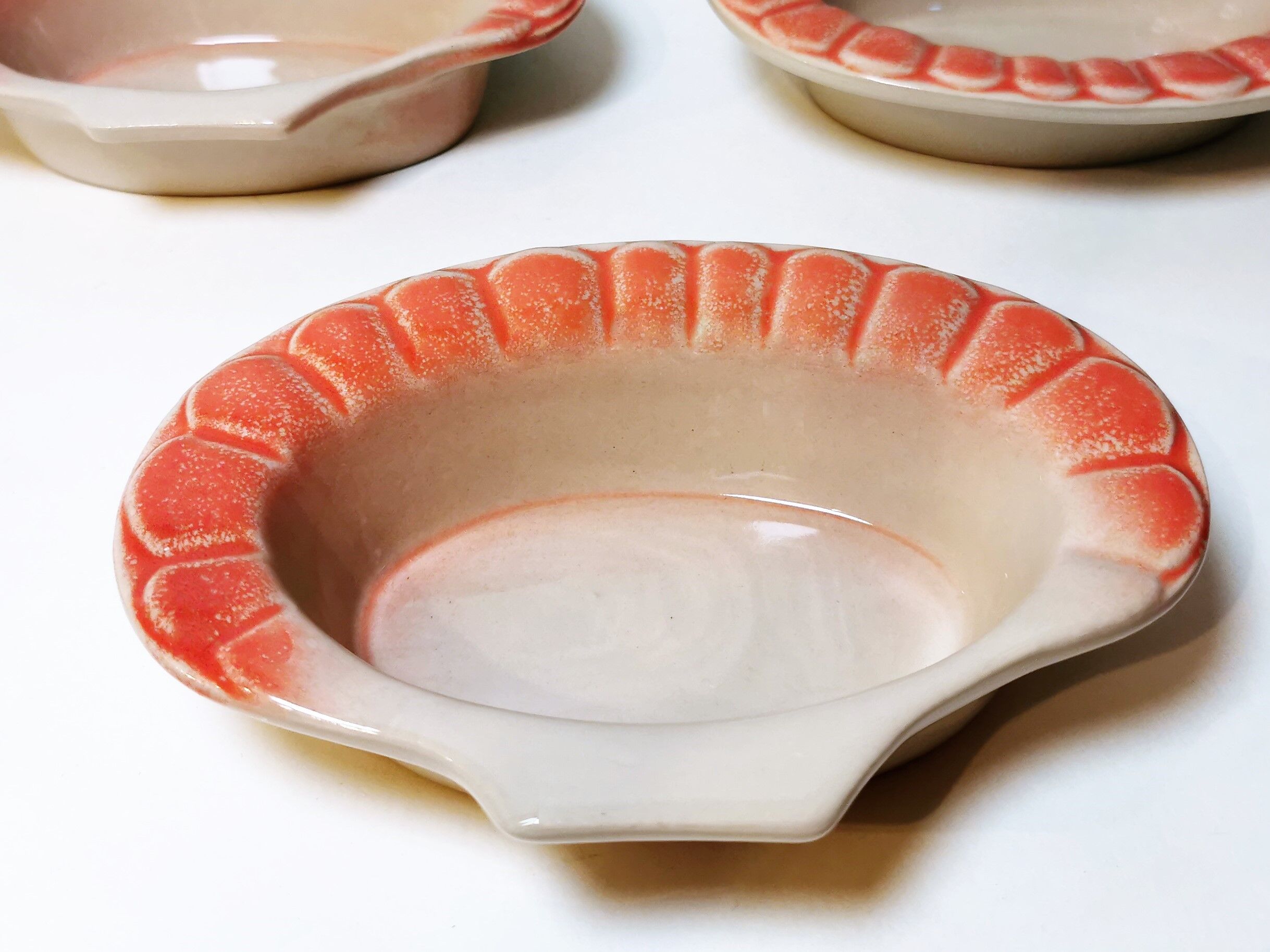 Vintage slip bowls in the shape of a crustacean