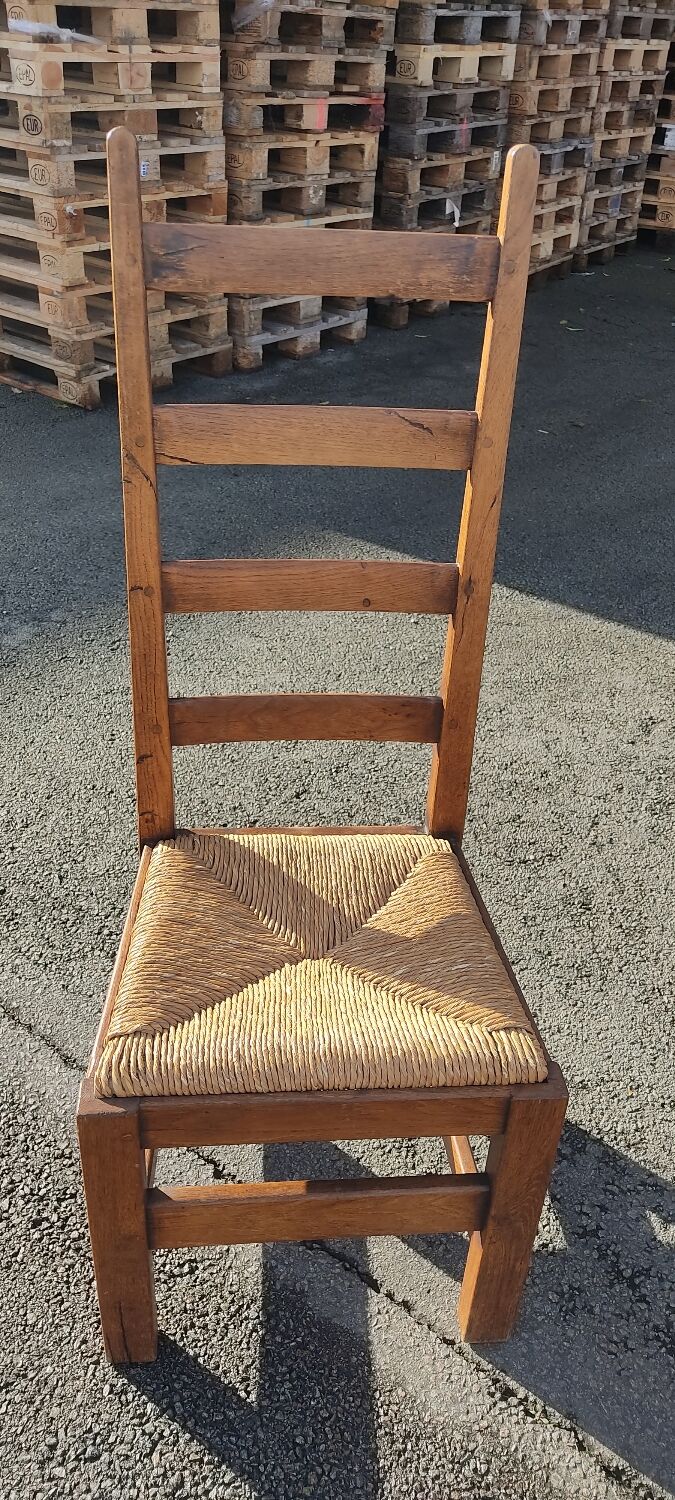 Ensemble de 4 chaises bois paille brutaliste