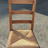 Set of 4 brutalist straw wood chairs