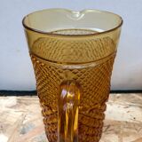 Service Ancien Jus Carafe + 6 Verres Verre Moulé Orange Géométrique Vintage