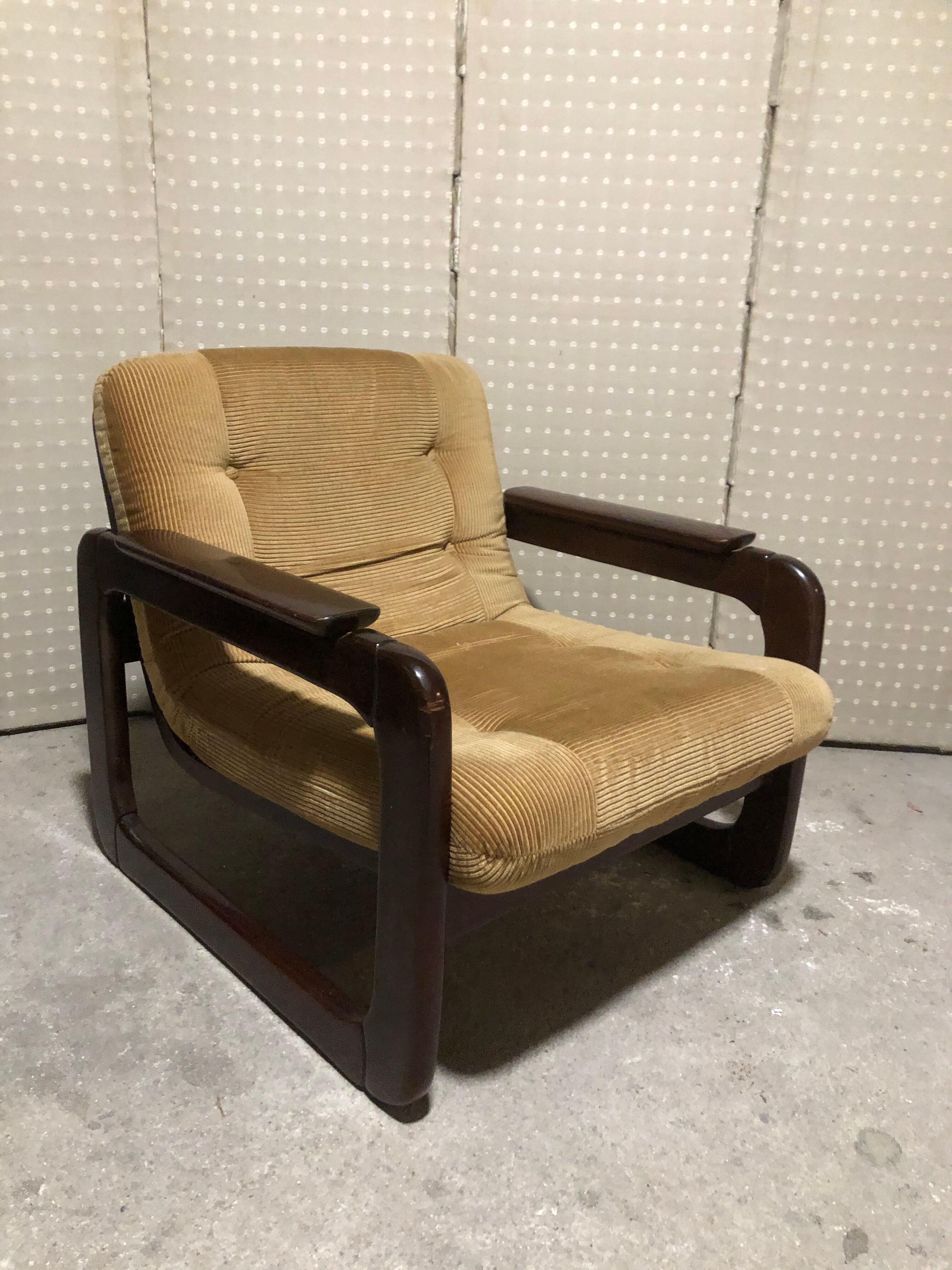 Salon 3 pieces Scandinavian "sleigh" vintage corduroy original 1960