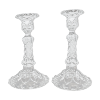 Duo of old glass candlesticks