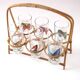 Lot de 6 verres vintage et support rotin